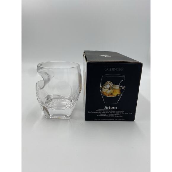 Godinger Auturo Cigar Whiskey Rest Tumbler Glass Set Of 2 12oz NEW Old Fashioned - Picture 1 of 2